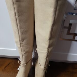 Brown Knee High Boots Suede Material